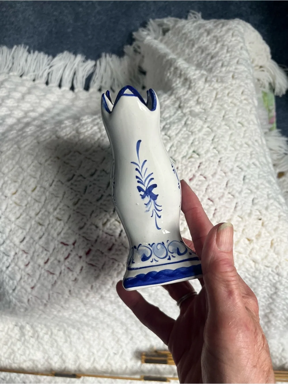 Blue and White Ceramic Five Finger Fan Vase